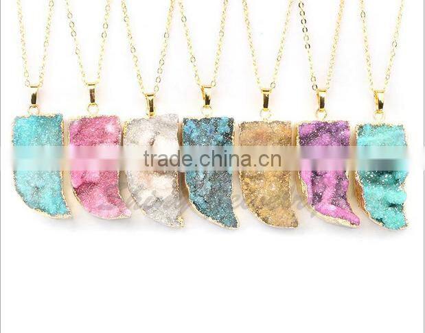 wire wrapped Amethyst quartz stone pendant charms wire wrapped gemstone charms druzy stone pendant for jewelry component 2016