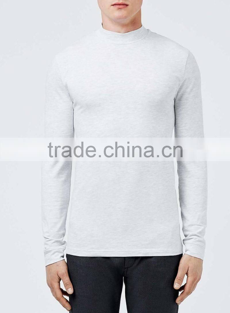 Mens light grey casual t shirts turtle neck blank t-shirt long sleeve cotton t shirts
