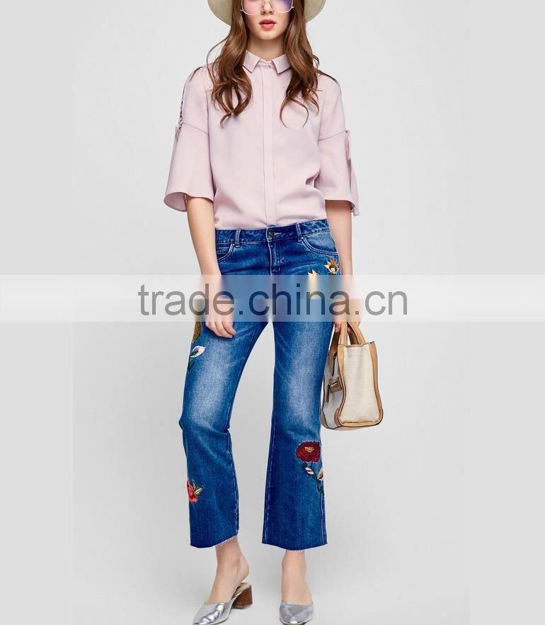 fashion latest design embroidered jean pants for woman