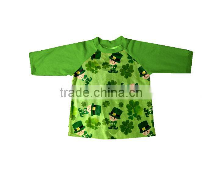 Wholesale children st-patricks day boutique clothing 3/4 sleeve ruffle icing raglan shirt for baby boys