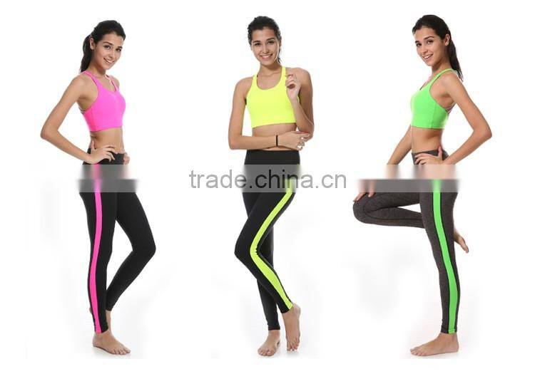 Beautiful fluorescence slim fitness yoga clothes 88% polyester + 15% spandex fitness sportwear yoga suit in guangzhou