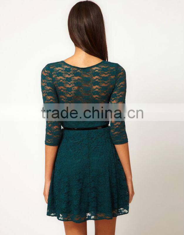 Skater Dress In Lace With 3/4 Sleeve