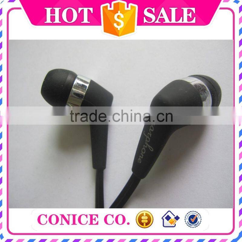 2015 trendy classical black metal plug stereo earphone with mic for wholesale