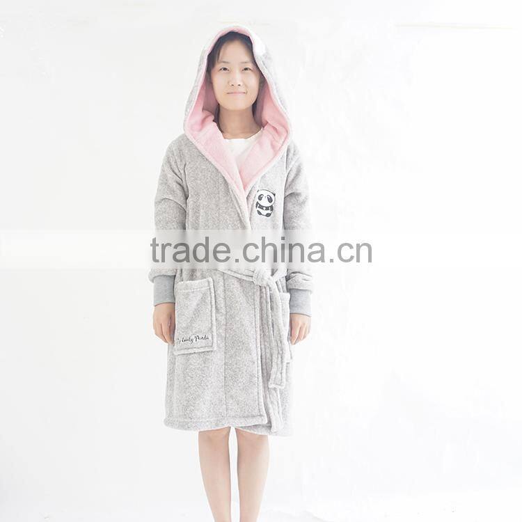 Wholesale plush solid embroidery hooded cute children bathrobe