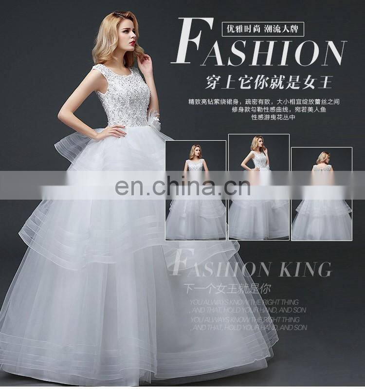 HS1601 Vintage Lace Applique Elegant White Ruched Tulle Wedding Dress 2017