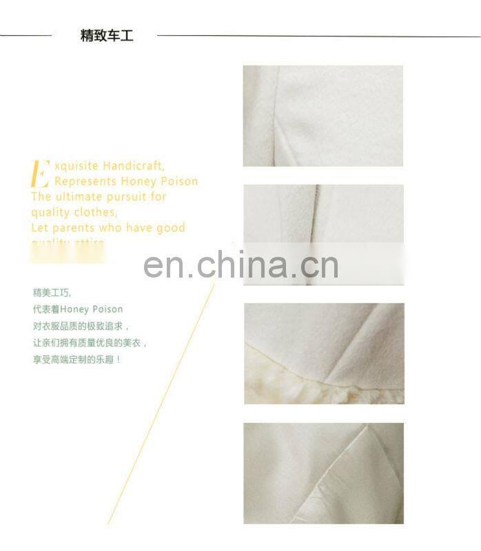 2014 Korean style white midi pattern woollen rabbit fur coat