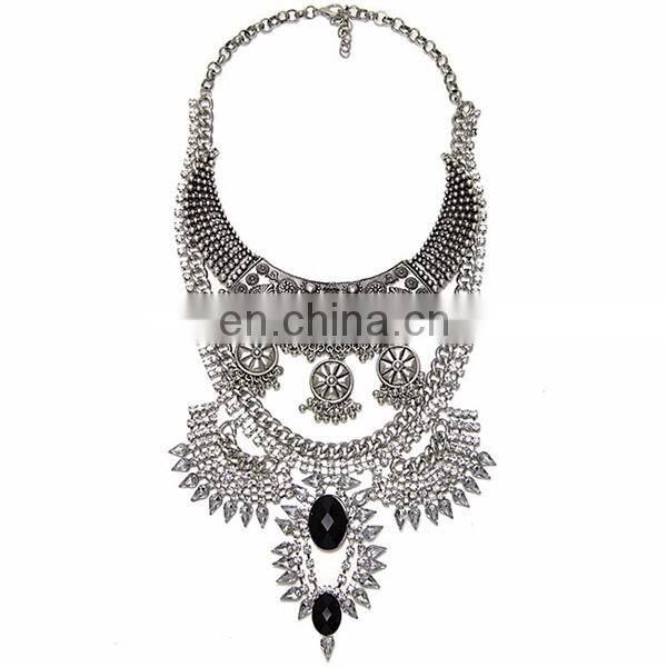 Classic restoring ancient silver zinc alloy exaggerated geometry coin chain tassel necklace