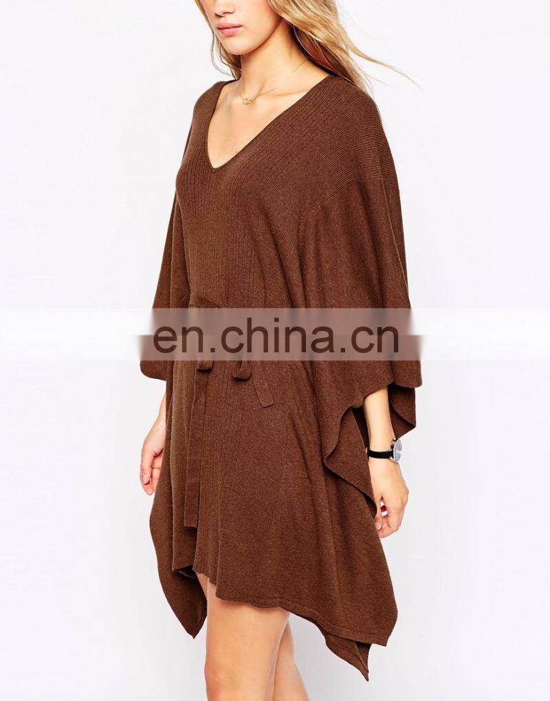 Khaki color Bat sleeves new fashion sweaters poncho for lady