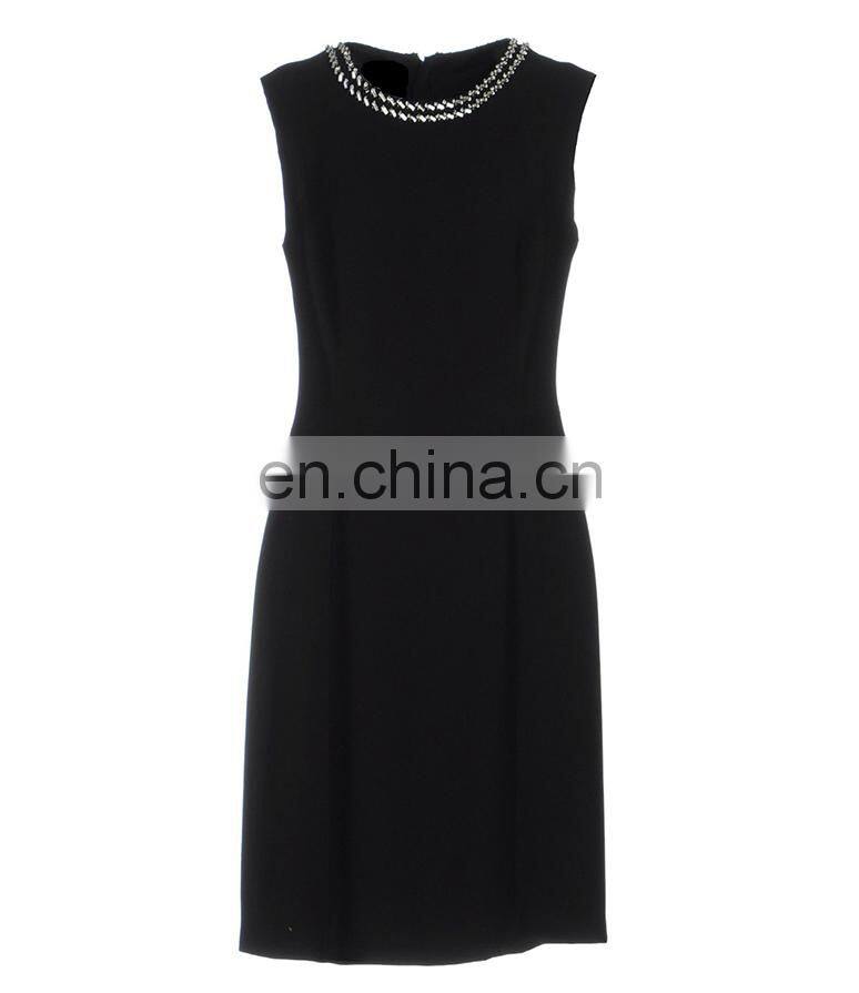 OEM high quality sleeveless bodycon knee length solid night club dresses beaded evening dress