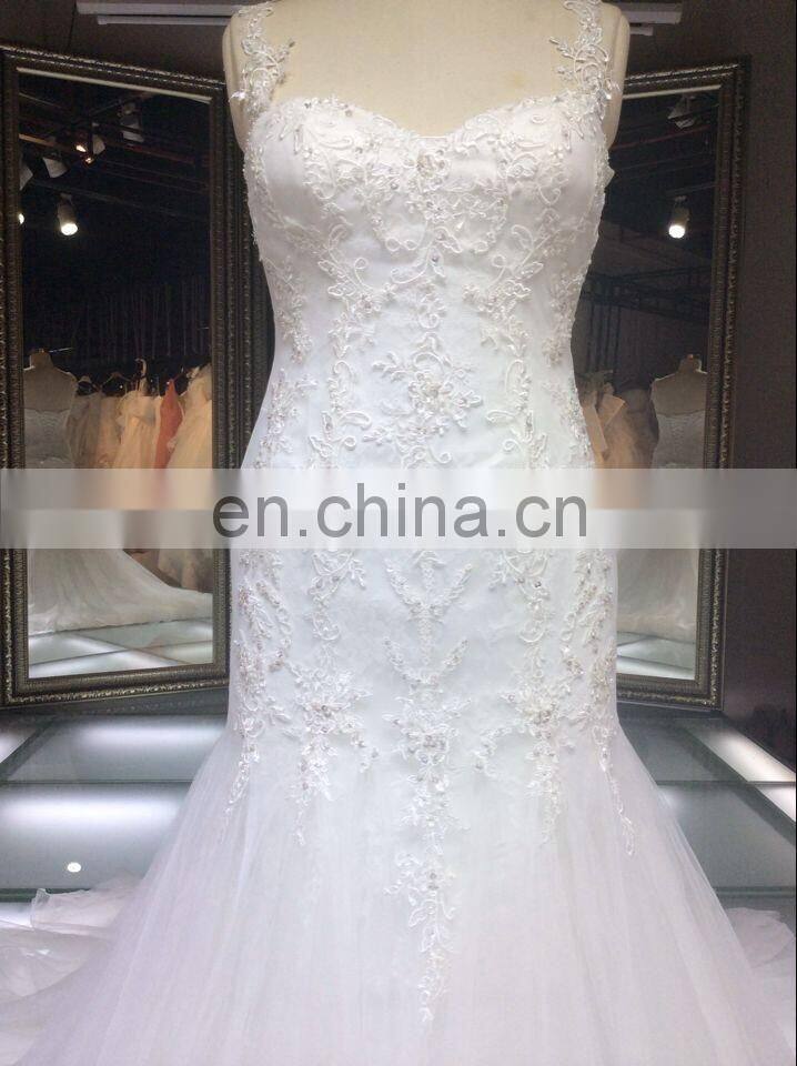 1A051cx Charming Lace Up Appliqued Sweetheart Spaghetti Srtaps Floor-lenghti Sweep Train Mermaid Wedding Dress 2016