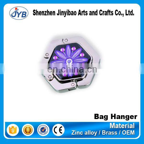 Promotional acrylic heart shape diamond metal bag hook/purse hanger