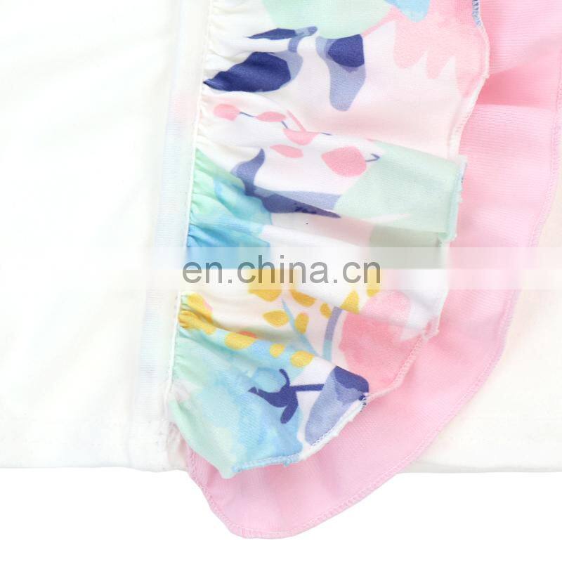 Unique ruffle flutter sleeve girl top baby white color top with colorful ruffles