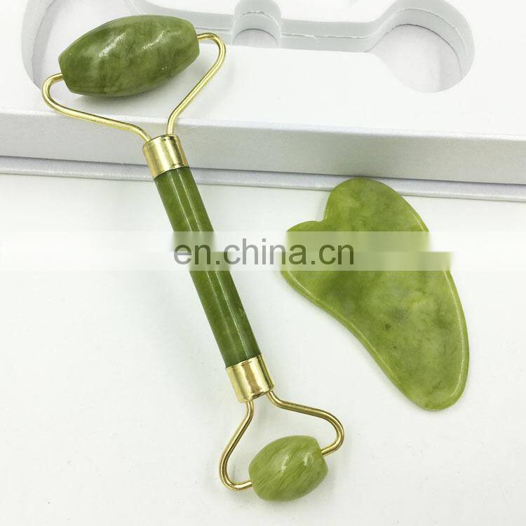 Factory wholesale jade face roller guasha tool massage roller set for face with box