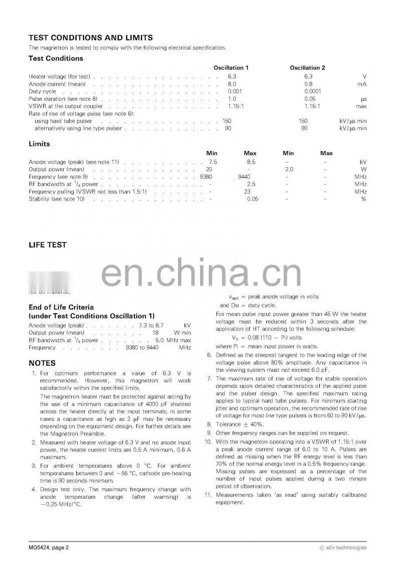 Marine electronics maritime navigation communication Furuno marine radar spare parts UK MG5424 E2V 25KW 9GHz X band magnetron