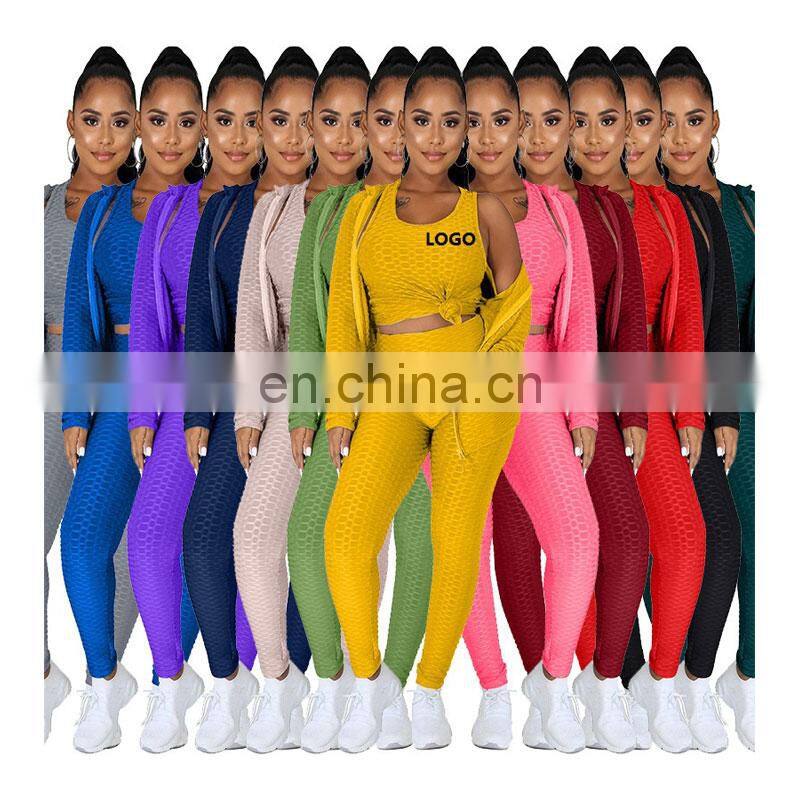 Customized LOGO Valentine's Day Clothes New Spring and Autumn Hooded Zipper Plus Size Sweater Sports Three-piece Yoga Set