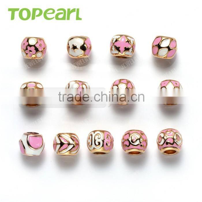 Topearl Jewelry Assorted Stainless Steel European Charm Bead Pink White Gold TCP11