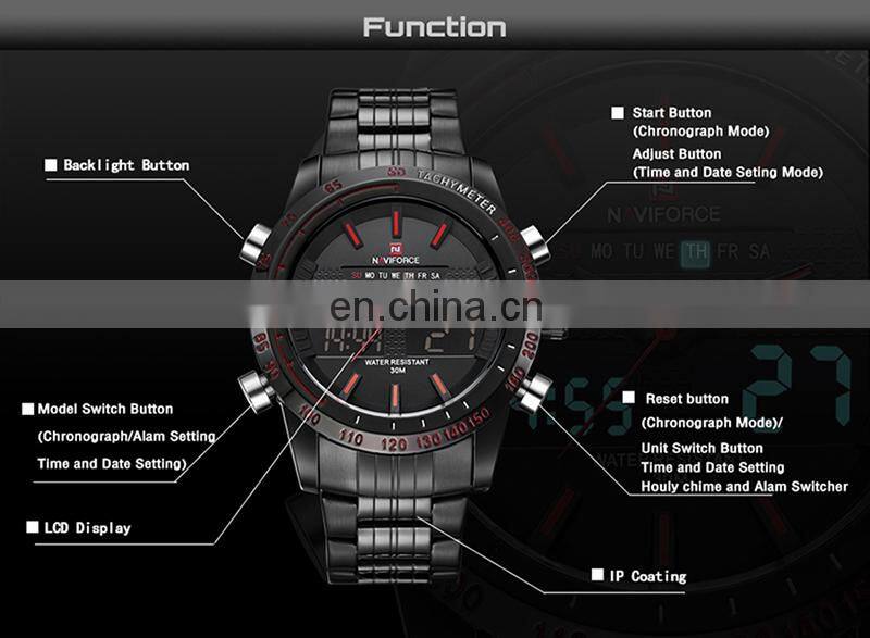 Naviforce 9024 Luxury Mens Fashion Sport LED Digital Quartz Watches Clock Man Full Steel Military Wristwatch relogio masculino