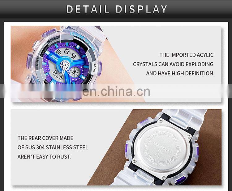 SANDA 298 high quality white unisex digital watch designer Silicone band Waterproof 2 time zone low moq lovers wristwatch