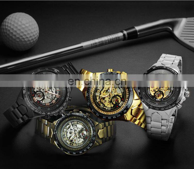 WINNER 432 Gold Fashion Gentlemen Mechanical Automatic Luxury Watch Stainless Steel Waterproof Wristwatches Wholesale Watches