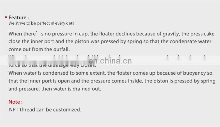 SNS AD Series pneumatic automatic drainer auto drain valve for air compressor