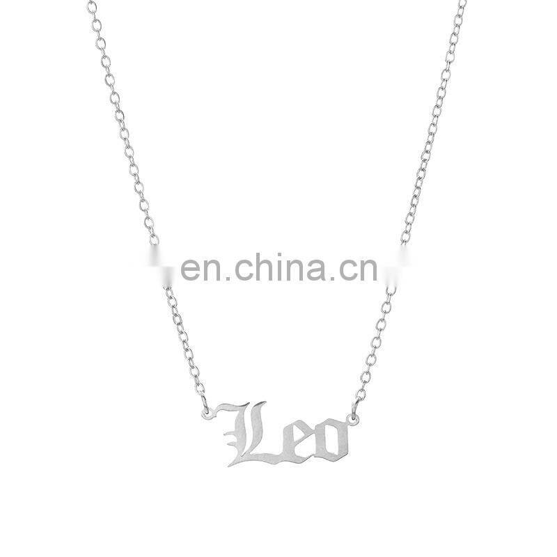 Vintage Gold Silver Stainless Steel 12 Zodiac Sign English Letter Necklace For Women Birthday Jewelry Gift