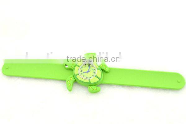 Cute tortoise slap watch with glass face quartz movt silicone strap for child