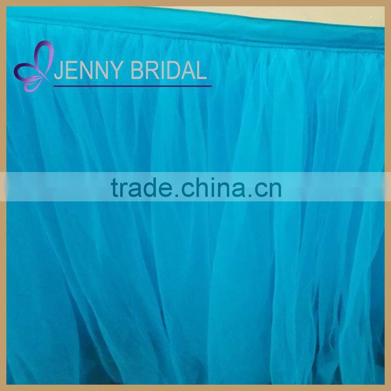 TC091A universal blue tutu gathered wedding tulle table skirt