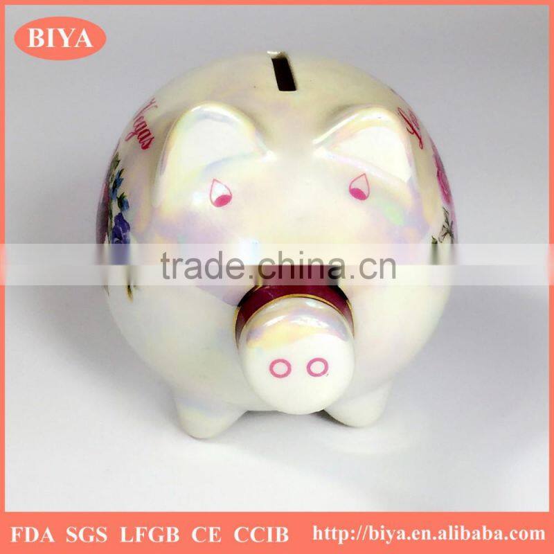 porcelain pig savings bank money box coin box print colorful pearl glazed for souvenir and decorative used,accept custom logo