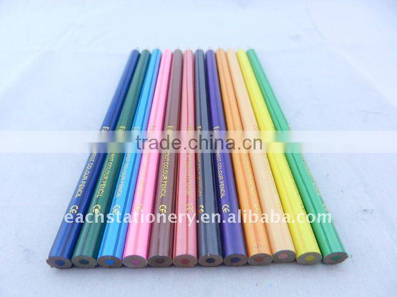 7" Bass wooden Color Pencils Round Shape 12 Colors Pencils For School Drawing Pencil Set