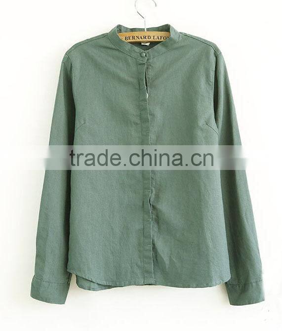 ladies cotton upright collar shirt solid color blouse