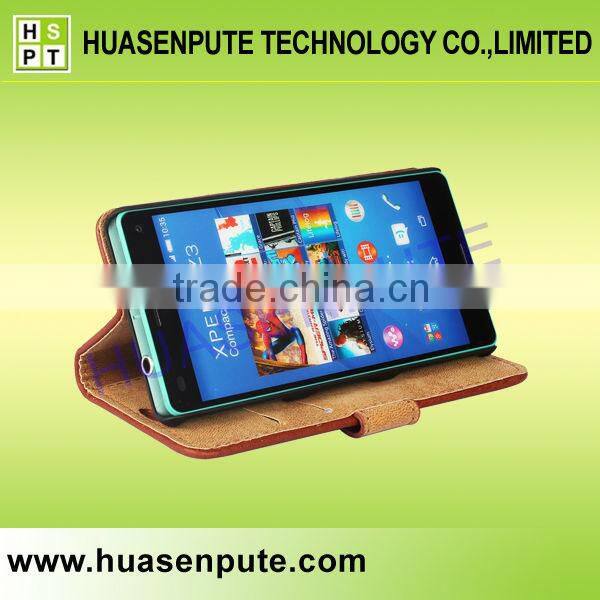 2015 Stylish High Quality Retro Book Style Leather Case for Sony Xperia Z3 Mini