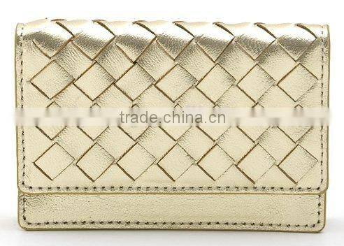 Top Grade High Quality Leather Woven Flap Card Purse