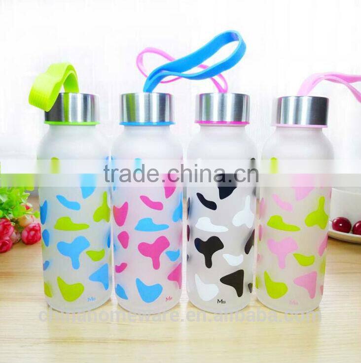 new item sigle wall dull polish creative portable milk lines water glass bottle with Stainless Steel lid