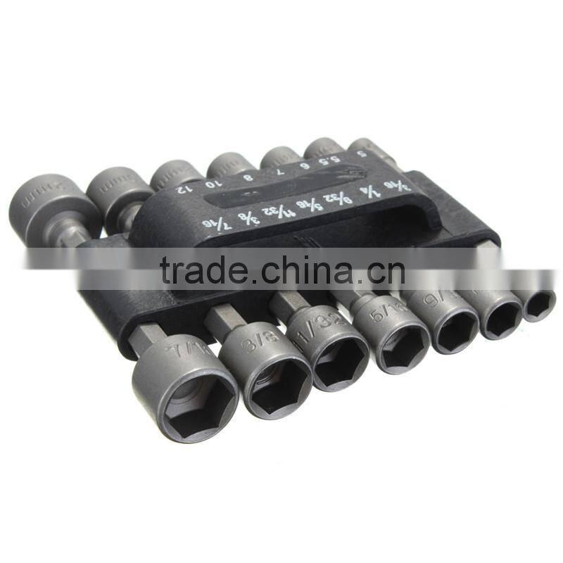 14pcs/set Power Nut Driver Drill Bit SAE Metric Socket Bits Wrench Screw 1/4 Inch Hex Shank Quick-Change Screwdrivers Nutdriver