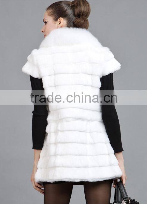 rex14057 new style fashion women rabbit fur vest white