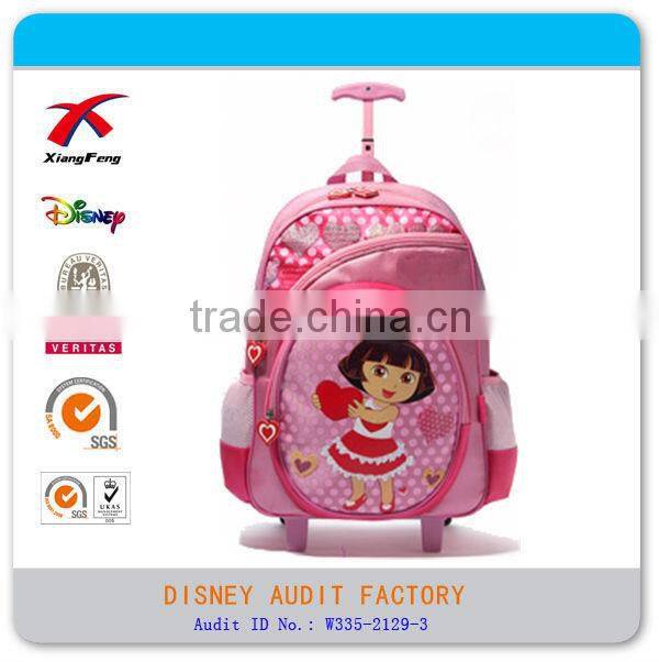 Nylon cartoon new style girl kids school trolley bag