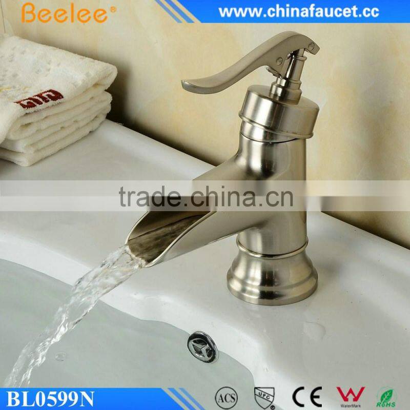 Beelee Unique Waterfall Brushed Nickle Basin Mixer Taps NSF Faucet for Bathroom