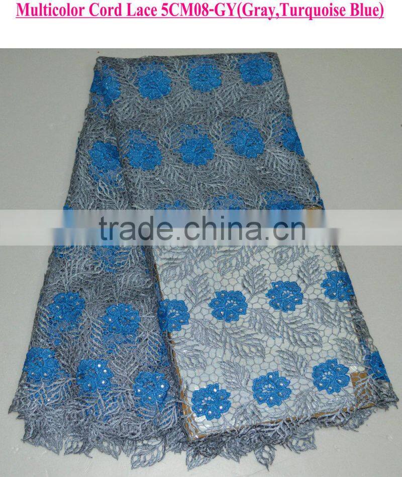 2015 High quality lace new fashion lady dress cord lace fabric with stones