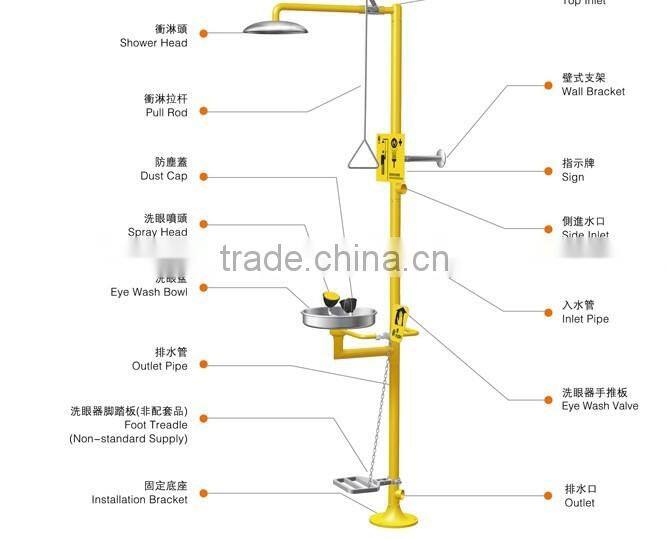 Lab equipment wall mounted emergengcy shower and eye washer