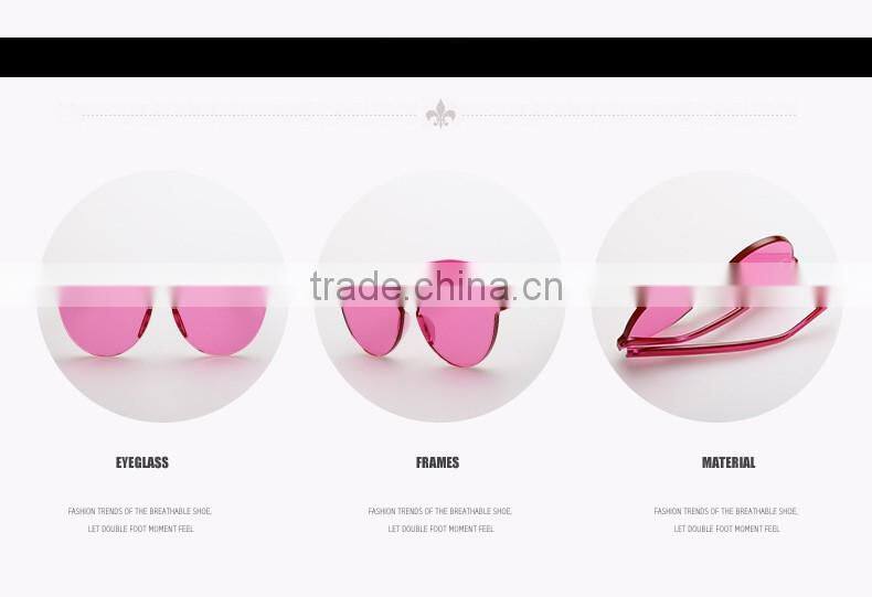 2016 Wholesale Rimless Sunglasses Women Brand Designer Cat Eye Shades Round Sun glasses Eyewear Integrated Lens UV400 CC0566