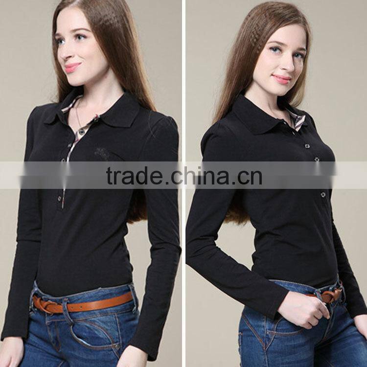 The lastest fashion long sleeve polo and long sleeve fitted cotton polo shirt or ladies long sleeve blouses with factory prices