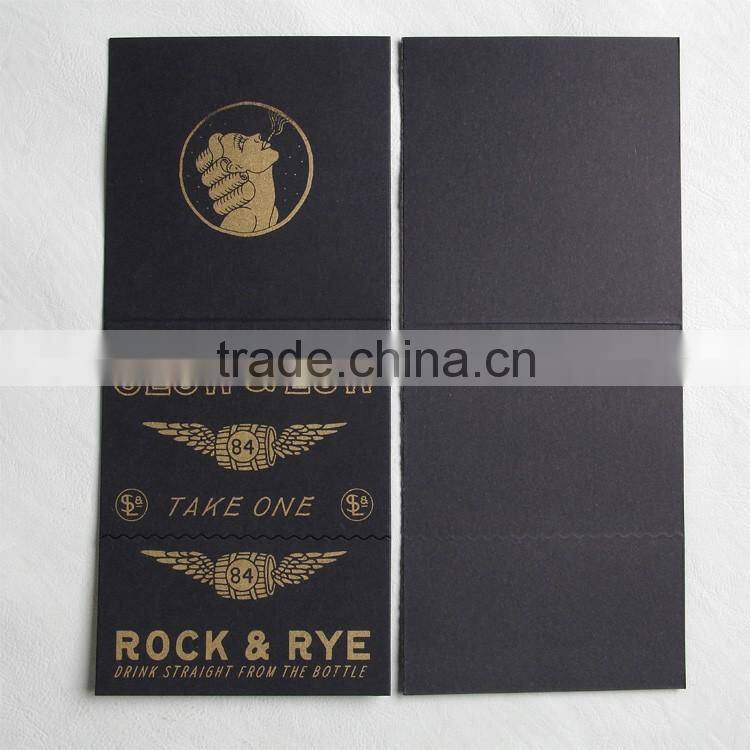 Black cardboard printing gold logo card with wave crease and Double side tape for rollingpaper