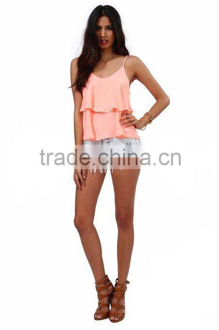 Womens Falbala Hem Swing Chiffon Camisole Slim Vest Top