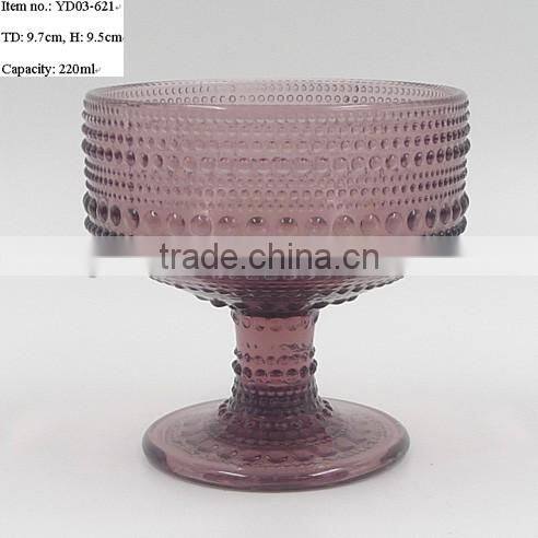 press unique drinking ware/cheap wine goblet, ice-cream bowl, tumbler in colored glass with raindrop designs emboss