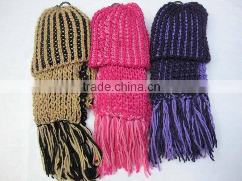 Knit kid's winter colorful double layer hat and scarf set
