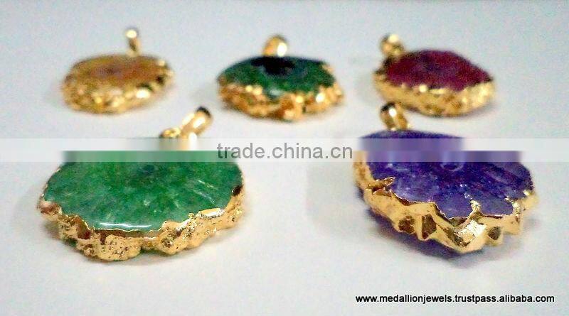 Agate Slice Vermeil Plated Fashion Jewelry Druzy Pendants