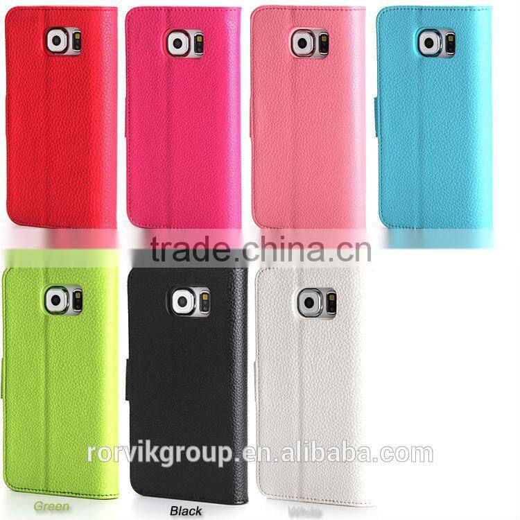 Book Style Leather Folio Case For samsung s6, Lichee Pattern Style Leather Case For samsung s6
