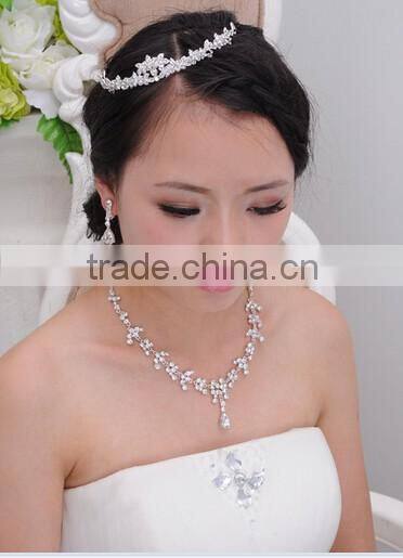 2016 Fashion Alloy Silver Plated Rhinestone Tiara Crown,Necklace,Earring Bridal Wedding Jewelry Set