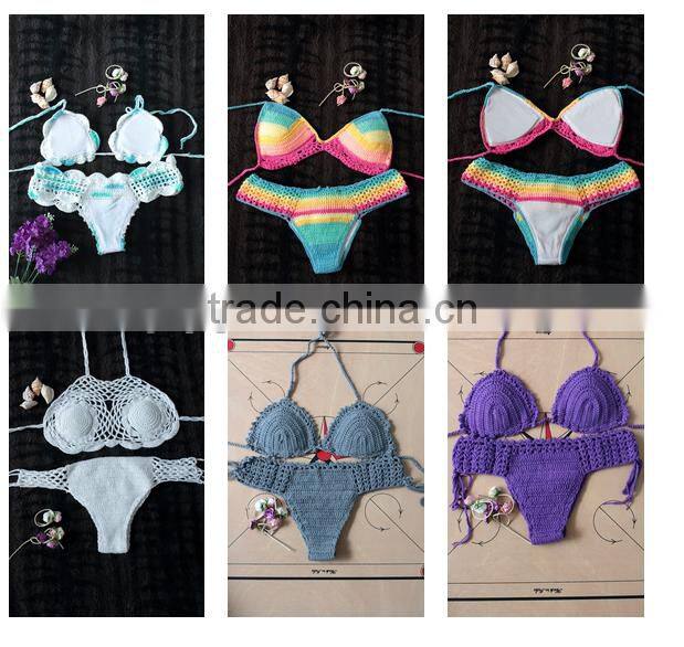 crochet top and elastic bottom style hand crochet sexy swimwear