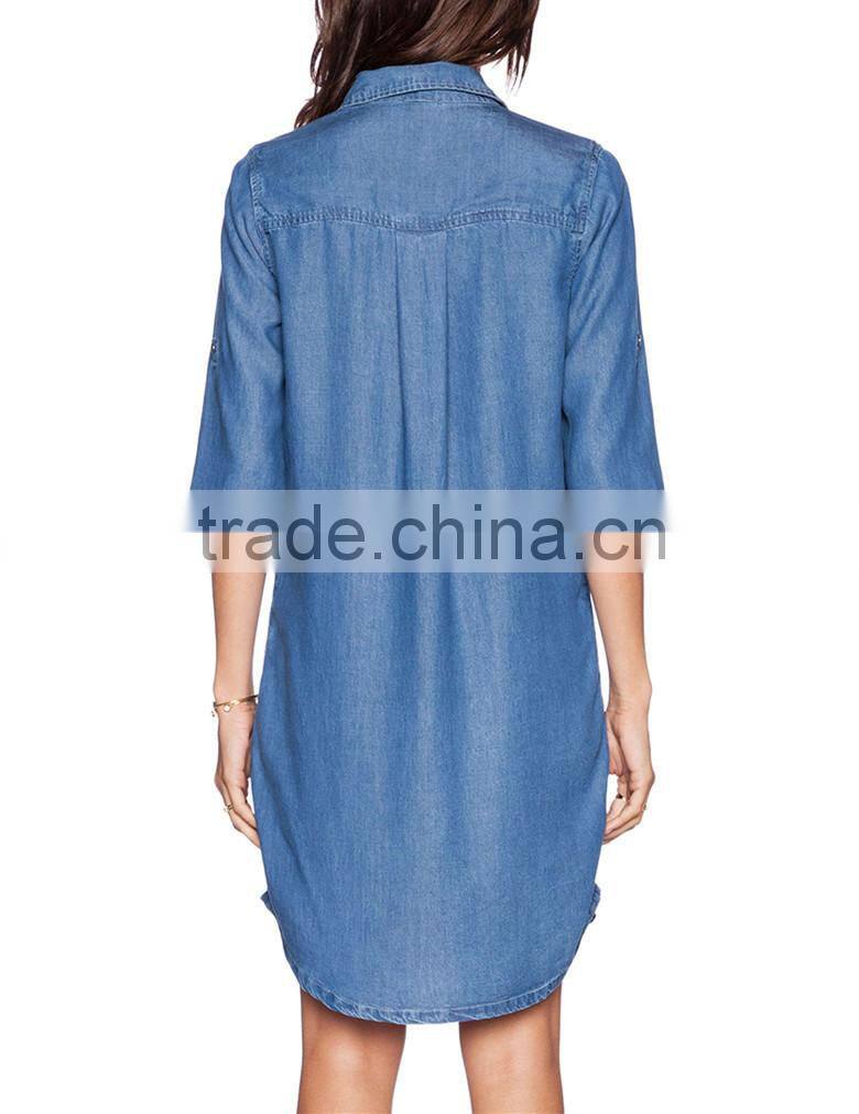 Half sleeve denim summer shirt dress for girls SYA15114